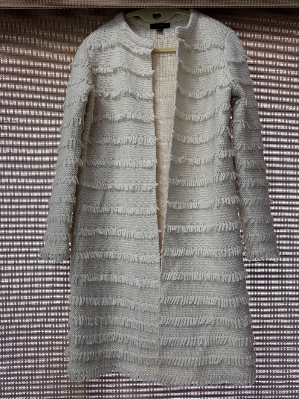 J. Crew Cream Fringe Knit Long Cardigan